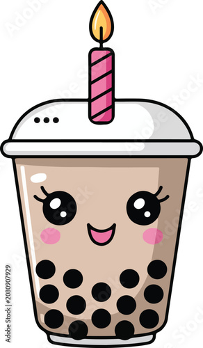 Cute Bubble Tea Birthday Drink Flat Vector Illustration