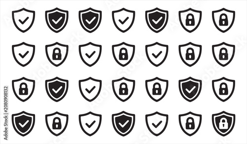 Data Security Outline Vector Set Featuring Shields Padlocks and Secure Access Symbols