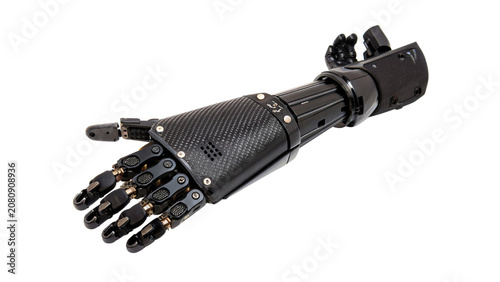 Bild auf Leinwand Futuristic prosthetic robot hand cyber arm element isolated on a transparent bac