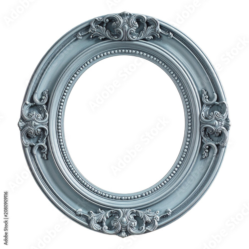 Elegant light blue circular picture frame adorned with classic vintage engravings royal antique border layout element illustration