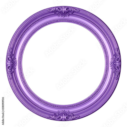 Bright purple oval picture frame with detailed baroque relief ornaments modern colorful vintage border element for creative graphics