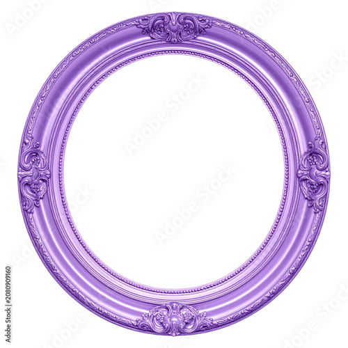 Round violet picture frame decorated with gorgeous classic baroque engravings unique colorful vintage border graphic for presentation