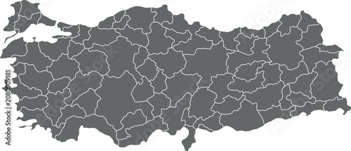 Turkey Map with Provinces Vector Illustration Gray Administrative Regions
