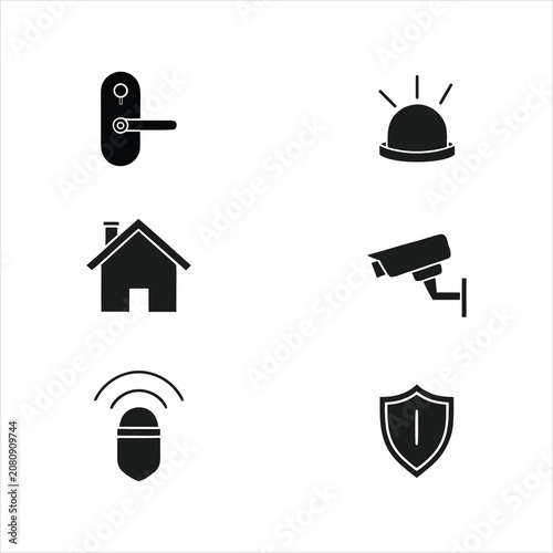 Set of home security and smart house icons with security protection wireless