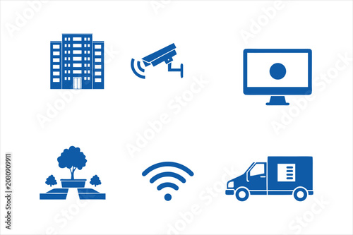 Set of city technology and communication icons with technology, communication