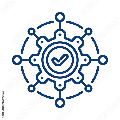 Quality assurance gear icon check mark inside gears isolated on transparent background