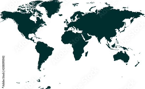 Dark Teal Political World Map Vector with Country Borders Global Geography