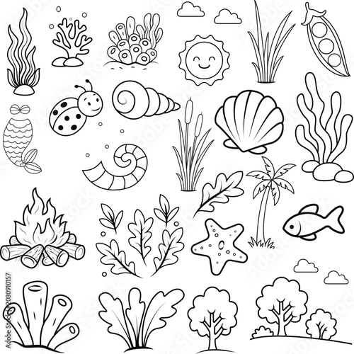 Black flower pattern silhouettes icons set