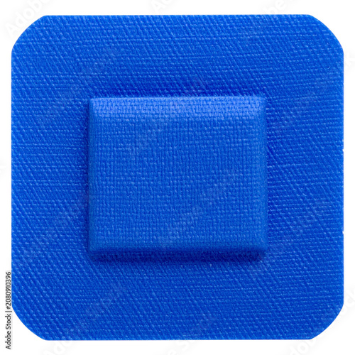 Square shaped blue medical adhesive bandage with secure micro pore structure protective strip for specialized clinical skin treatment pediatric healthcare aid supply