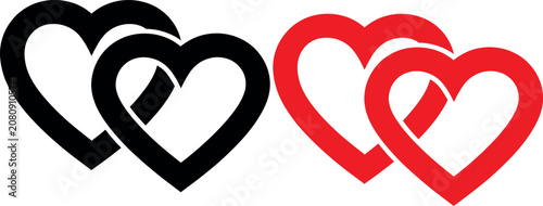 Fotografie Two interlocking hearts symbol in black and red colors
