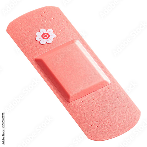 Cute pastel pink adhesive bandage strip featuring a white cherry blossom flower illustration pediatric medical plaster tape kawaii health care accessory design