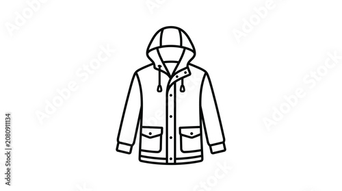 Hooded jacket silhouette black line art on white background silhouette
