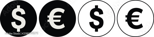 Currency, International currency coin icon set, gold money symbols, editable vector icons for foreign exchange, financial services, commerce, and digital transactions.