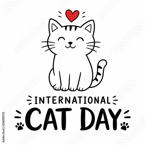 Cute cat drawing for international cat day celebration