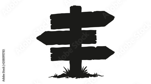 Wooden Directional Signpost With Multiple Arrows Black Silhouette