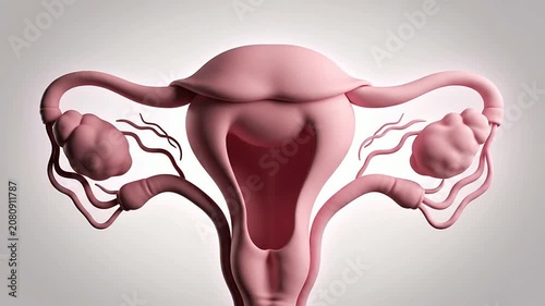 Stylized 3D Animation of the Female Reproductive System Featuring Uterus, Ovaries, and Fallopian Tubes for Medical Education and Health Awareness