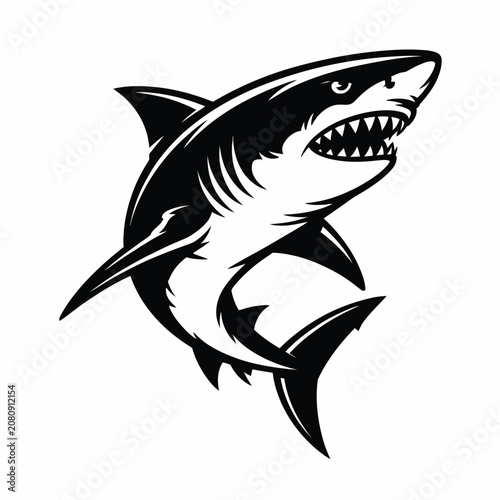 白黒スタイルのサメのベクターイラスト