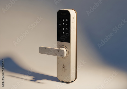 Smart door handle with keypad and integrated lock security.