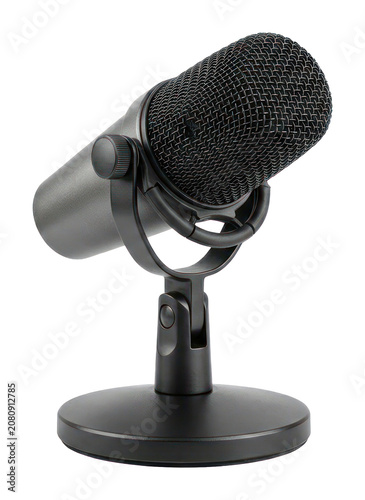 Foto Black Dynamic Microphone on a Desk Stand