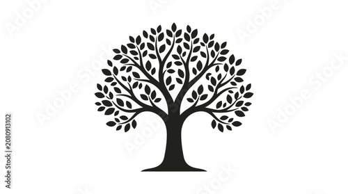 Black tree silhouette with dense foliage a graphic representation silhouette