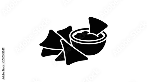 Foto Tortilla Chips And Dip Bowl Black Silhouette