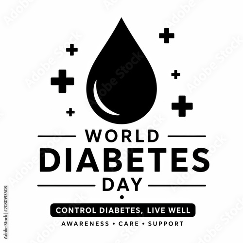 World diabetes day logo with blood drop and medical crosses
