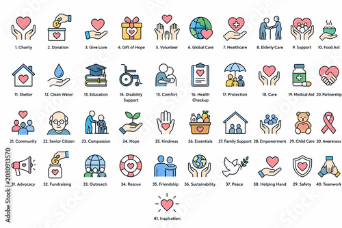 Set of colorful line icons for medical and health care