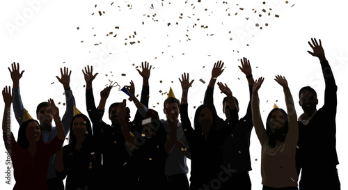 Slika na platnu Silhouette of diverse group celebrating with raised hands