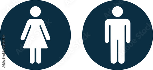 Restroom toilet, symbol icon set, male and female restroom signs, public bathroom silhouette icons for wayfinding, facilities, and building signage.