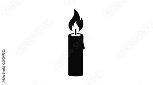 Burning Candle Silhouette On White Background flame