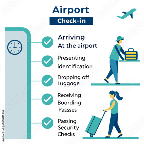 Airport check in process infographic with passenger steps infographic boarding
