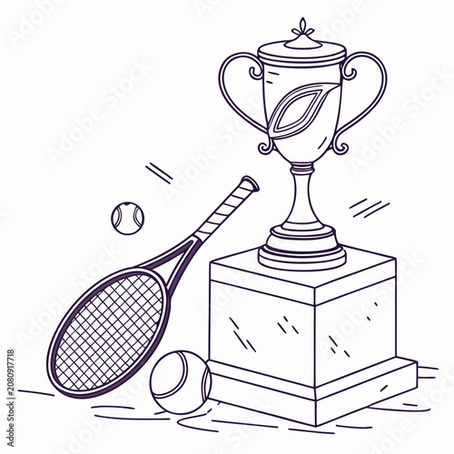 Tennis trophy cup with racket and ball illustration competition tournament