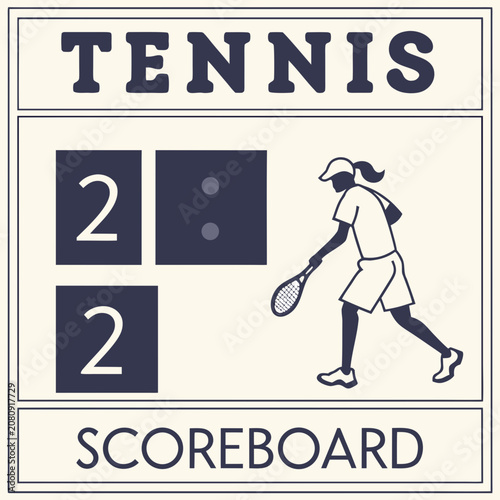 Tennis scoreboard graphic with player silhouette illustration, scoreboard