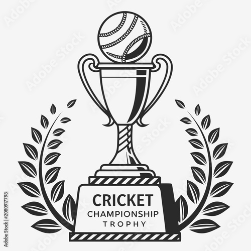 Cricket championship trophy with ball and laurel wreath championship isolated