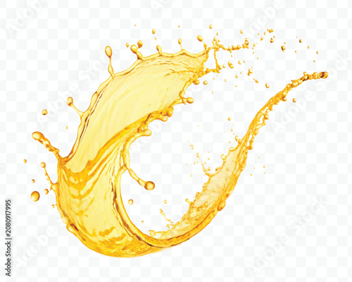 Foto abstract orange or mango juice splashes in curve style isolated on white backgro