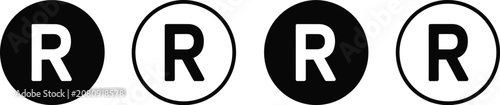 Registered trademark, symbol icon set, black and blue trademark signs on white background, editable vector icons for business identity, licensing, and publishing.