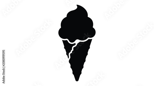 Ice Cream Cone Silhouette A Flat Black Shape On White Background
