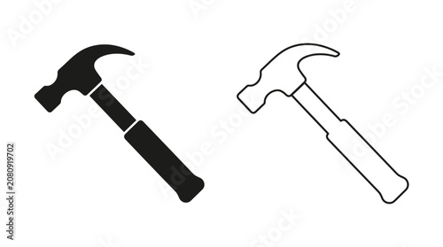 Hammer Silhouette In Black And White Line Art Style Silhouette