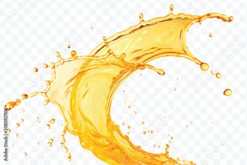 Fényképezés abstract orange or mango juice splashes in curve style isolated on white backgro
