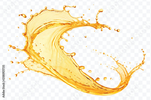 Konstfotografi abstract orange or mango juice splashes in curve style isolated on white backgro