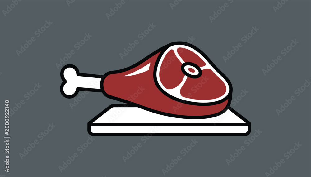 Fototapeta premium Delicious piece of raw red meat on a bone served on a white chopping board against a dark grey background concept.