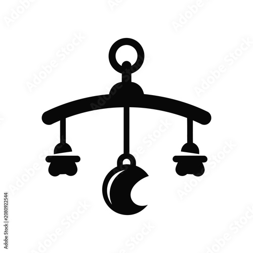 Simple baby crib mobile with crescent moon and stars on white background