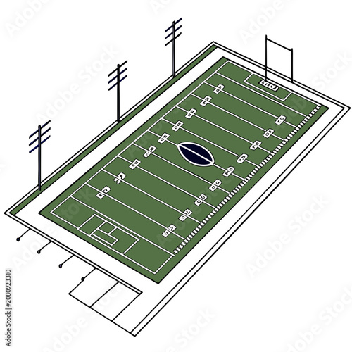 American football stadium field in an isometric perspective drawing