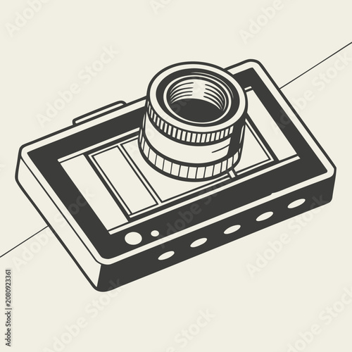 Professional digital camera with lens isolated in an isometric view, photography