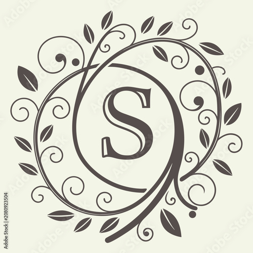 Elegant letter s monogram in a decorative floral ornament frame with monogram