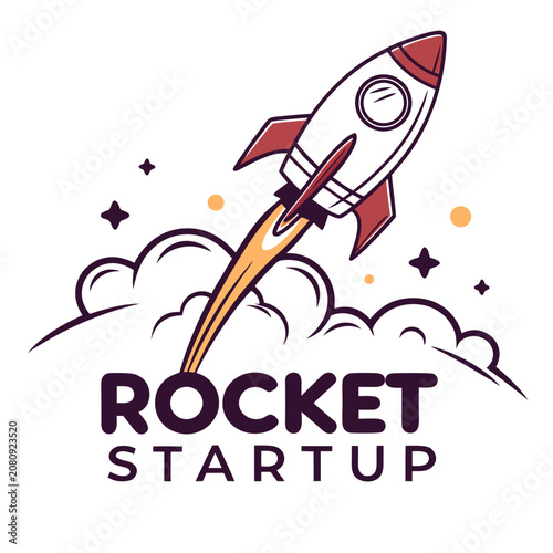 Rocket launching into space conceptual illustration for startup business