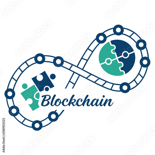 Blockchain technology concept with infinity puzzle pieces and data chain