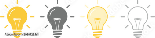 Photos Light bulb icons set, idea and innovation symbols featuring electric lamp, LED lighting, energy saving, and creative thinking concepts