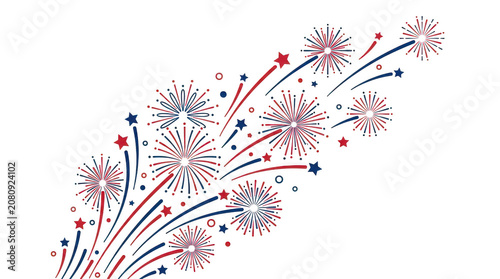Exploding Red and Blue Fireworks Illustration Isolated on a White Background for Festive Designs