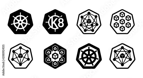 Foto Kubernetes container orchestration icons, cloud computing technology symbols, ve